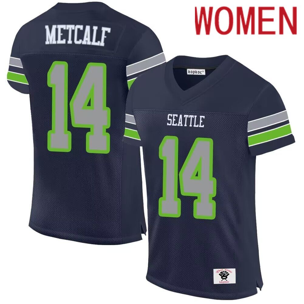 Women  Seattle Seahawks #14 Metcalf blue 2024 Nike Game NFL throwback Jersey->women nfl jersey->Women Jersey